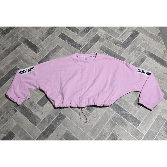 New DKNY Women Crop Sweater Pink With Sport Strip on Long Sleeves Size MEDIUM - Picture 1 of 9